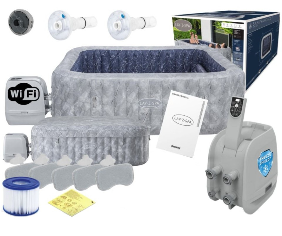 Надувний СПА джакузі Bestway 6001Q Lay-Z-Spa San Francisco 230х230х71 см, Wi-fi, 7 місць, 1325 л/г, гідро, аеро