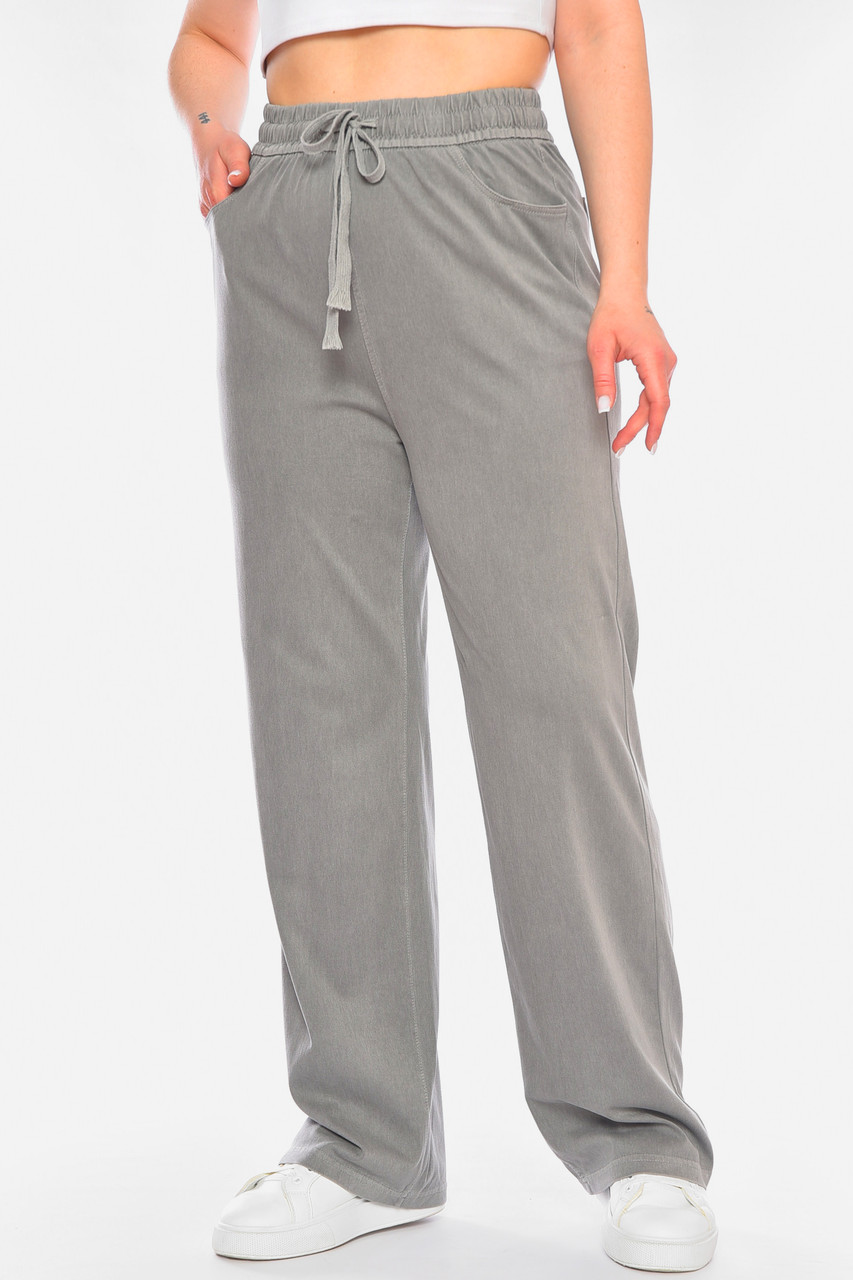 Штани жіночі однотонні напівбатальні сірого кольору 198243S, фото 1