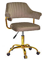 Крісло Jeff GD-Office велюр кавовий B-1042 на золотій ніжці-хрестовині з колесами, регулювання висоти сидіння, фото 2