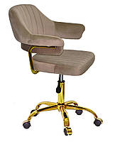 Крісло Jeff GD-Office велюр кавовий B-1042 на золотій ніжці-хрестовині з колесами, регулювання висоти сидіння, фото 6