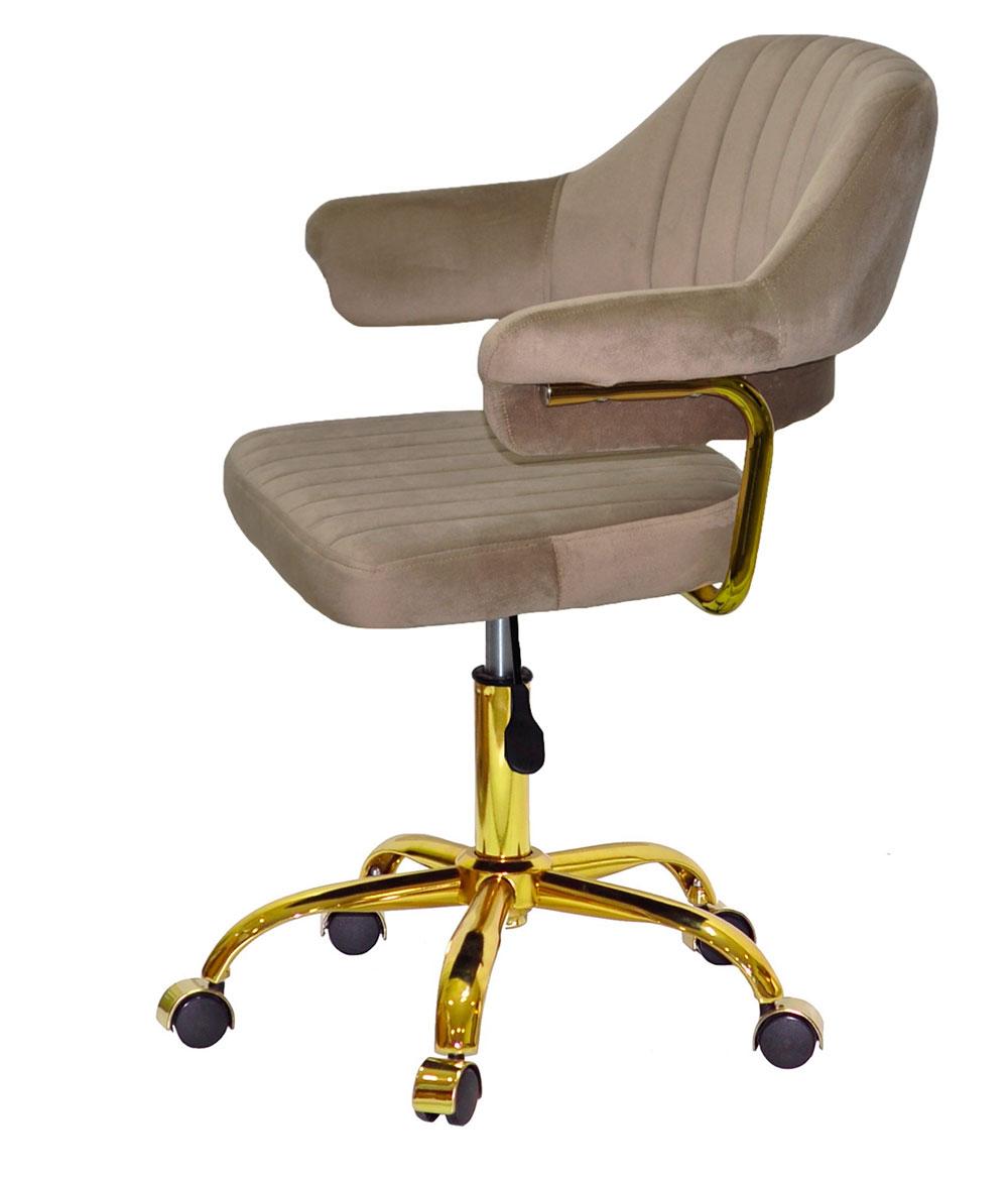 Крісло Jeff GD-Office велюр кавовий B-1042 на золотій ніжці-хрестовині з колесами, регулювання висоти сидіння, фото 1