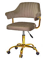 Крісло Jeff GD-Office велюр кавовий B-1042 на золотій ніжці-хрестовині з колесами, регулювання висоти сидіння, фото 8