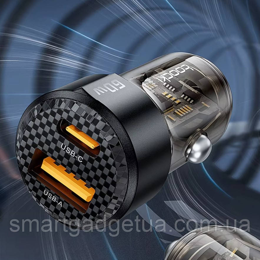 Автомобільний зарядний пристрій Toocki TQ-CC25A 60W(30+30) Fast Car Charger