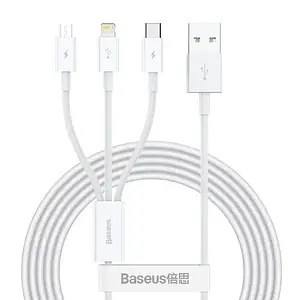 Кабель універсальний Baseus Superior 3в1 Micro USB+Lightning+Type-C |3.5A 1.5м| (CAMLTYS-02) Білий