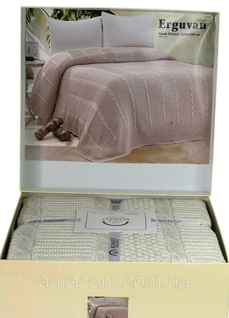 Світло-бежевий, в'язаний плед, Romeo Home, Туреччина, фото 1