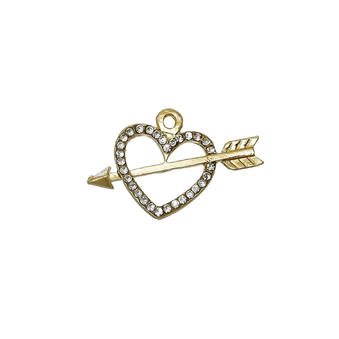 Підвіски металеві Finding Кулон серце пробите стрілою стрази Золотистий 23 мм x 15 мм