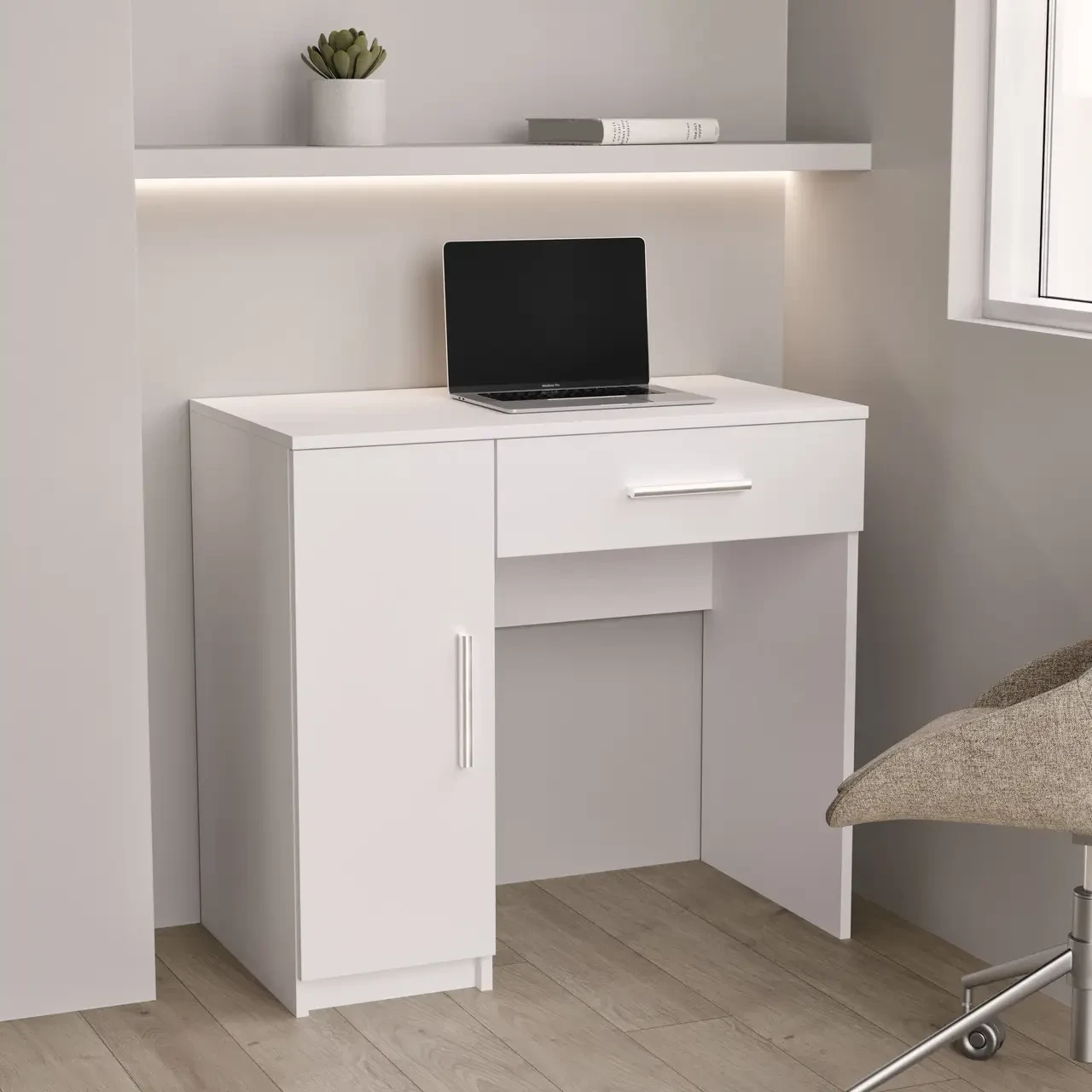 Туалетний столик для макіяжу, Косметичний столик у спальню з висувною скринькою та закритою тумбою на 3 комірки, фото 1