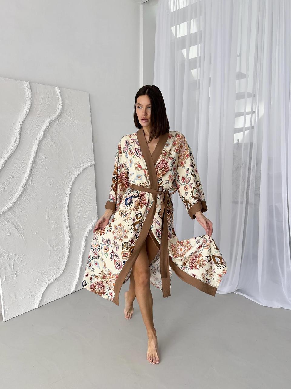 Жіночий халат кімоно довгий Boho Chic, карамель