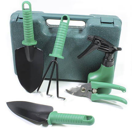 Набір садових інструментів 5 в 1 для саду городу в кейсі, фото 1