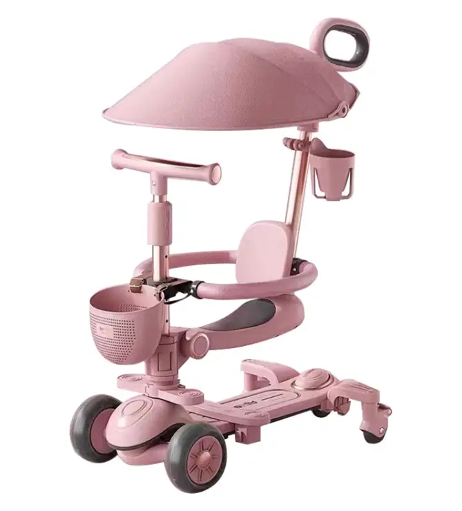 Самокат трансформер з бампером та батьківською ручкою, 4в1, Maraton, 8028 рожевий, фото 1