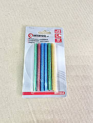 Комплект кольорових перламутрових клейових стрижнів 7,4 мм * 100 мм, 12 шт. INTERTOOL RT-1033
