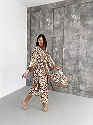 Жіночий халат кімоно довгий Boho Chic, кориця