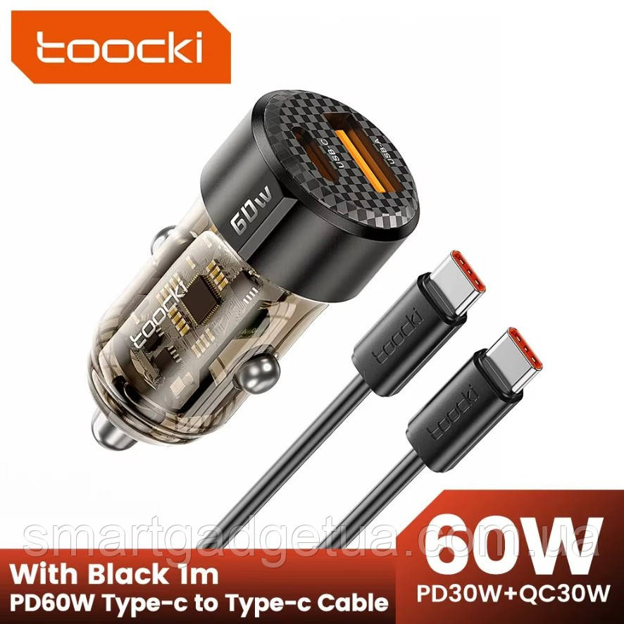 Автомобільний зарядний пристрій Toocki TQ-CC25A 60W / Fast Car Charger + кабель USB-C - USB-C, фото 1