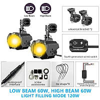 Мотофари Future Eyes F30P LED Yellow DRL 120W 6500Lm ДХО жовтий / ближнє білий / дальнє білий