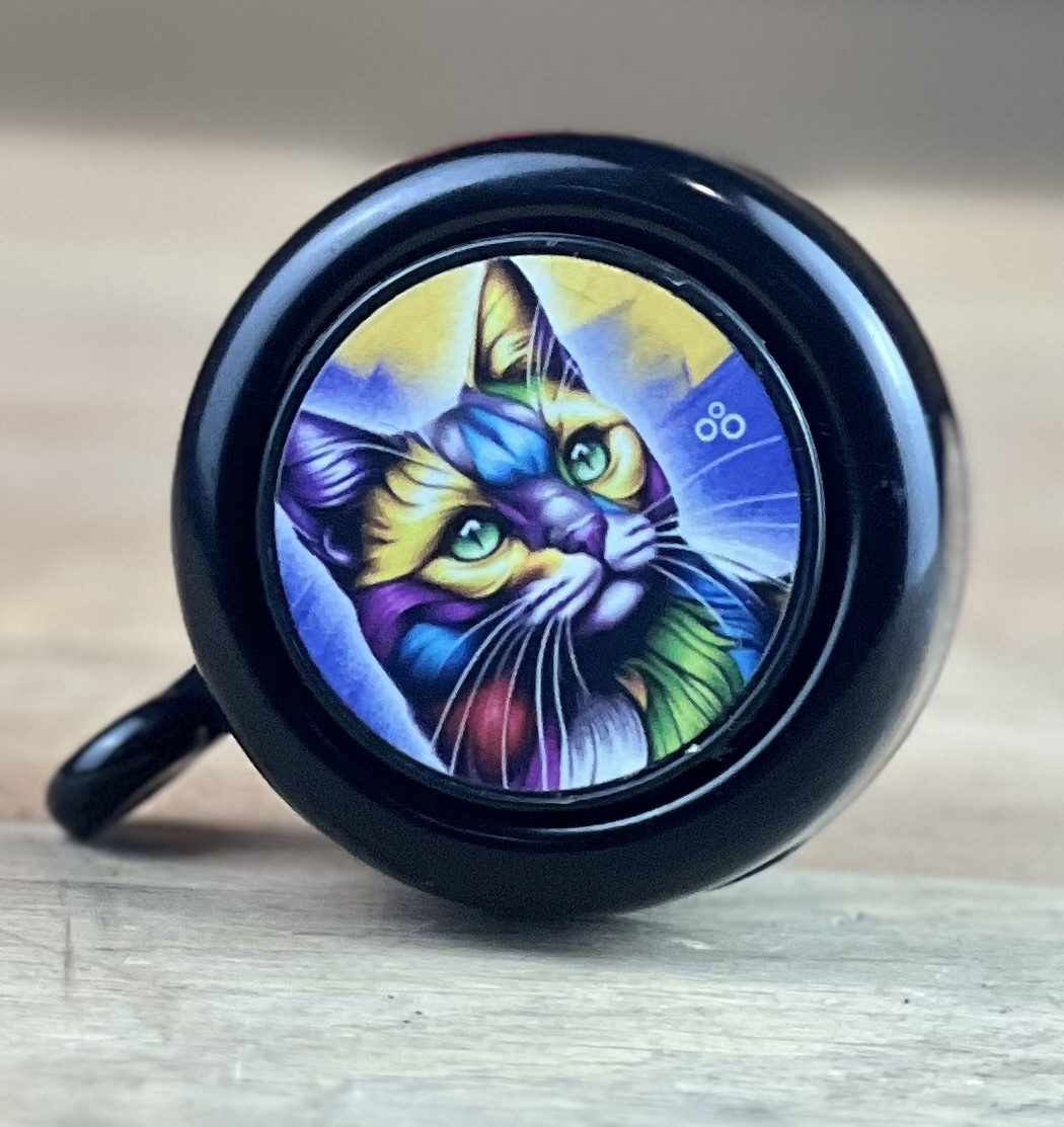 Дзвінок на кермо велосипеда ONRIDE Rang 10 кіт Ван Гог алюмінієвий 22мм чорний, фото 1