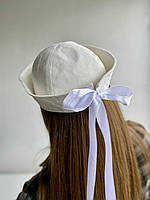 Панама матроса з атласною стрічкою літня D.Hats із натуральної бавовни молочна