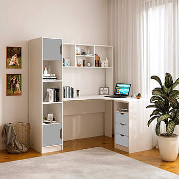 Кутовий письмовий стіл Тінейджер із вмонтованим пеналом, поличкою та шухлядами Сірий