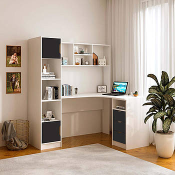 Кутовий письмовий стіл Тінейджер із вмонтованим пеналом, поличкою та шухлядами Графіт