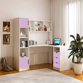 Кутовий письмовий стіл Тінейджер із вмонтованим пеналом, поличкою та шухлядами Лаванда