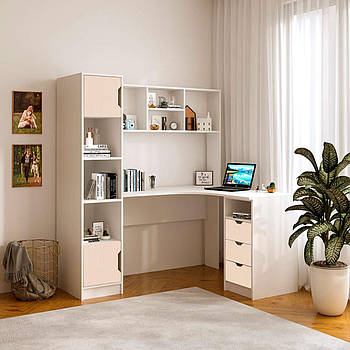 Кутовий письмовий стіл Тінейджер із вмонтованим пеналом, поличкою та шухлядами Сакура