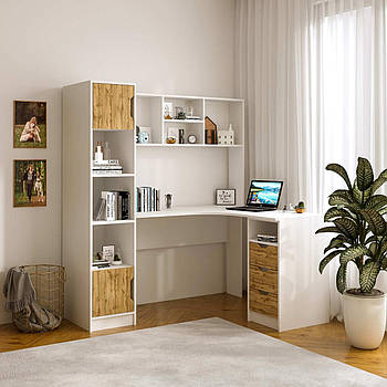 Кутовий письмовий стіл Тінейджер із вмонтованим пеналом, поличкою та шухлядами Дуб Тахо