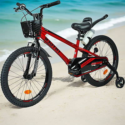 Стильний червоний велосипед лисапед 20" для дитини від 8 років Велик для катання і прогулянок Доп колеса пляшечка