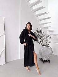 Халат МУСЛІНОВИЙ жіночий ДОВГИЙ DUNA COSY ЧОРНИЙ M90W