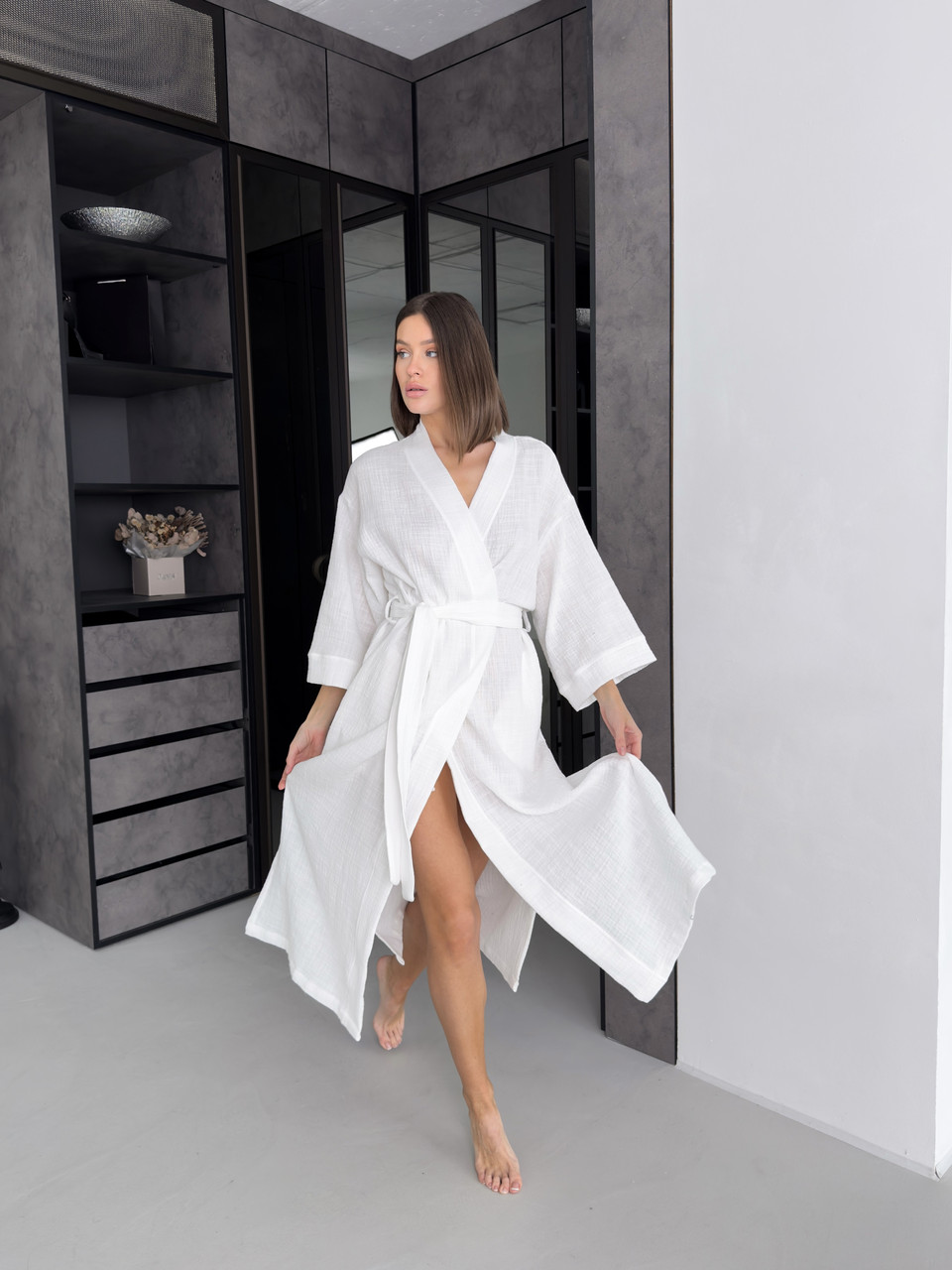 Халат МУСЛІНОВИЙ жіночий ДОВГИЙ DUNA COSY БІЛИЙ M91W, фото 1