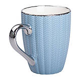 Чашка керамічна 400 (мл) зы сріблястим обідком та ручкою Блакитна RX-N231315BL, фото 2