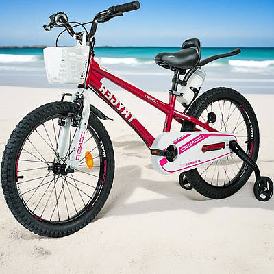 Дитячий червоний велосипед вело транспорт 20" дівчинці від 8 років Велик для прогулянок і відпочинку Доп колеса Кошик