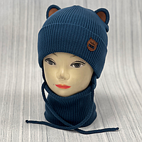 М 89006 Комплект для хлопчика:  шапка з вушками і завязками на флісі "HELLO"  і хомут,  2-6 років, різні кольори