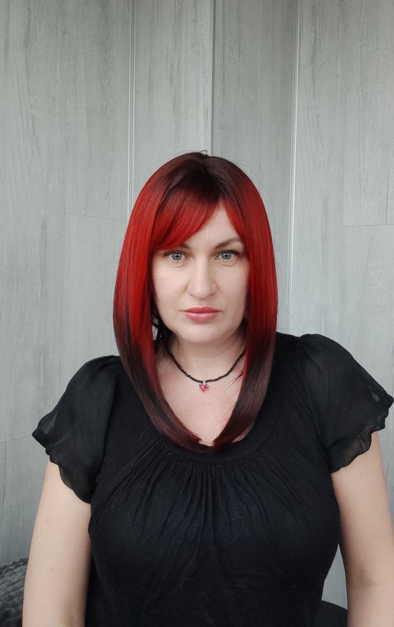 Перука яскрава каре термо з затемненими коренями та кінцями червона (LCI3020), фото 1