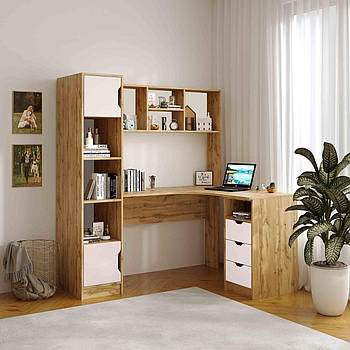 Кутовий письмовий стіл Тінейджер із вмонтованим пеналом, поличкою та шухлядами Білий