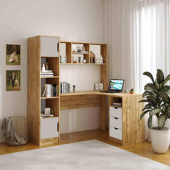 Кутовий письмовий стіл Тінейджер із вмонтованим пеналом, поличкою та шухлядами Сірий