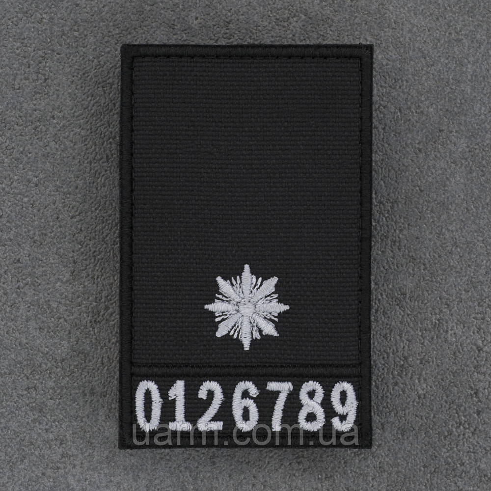 Погон НПУ Молодший лейтенант з номером 1шт чорний липучка 8 х 5 см, фото 1