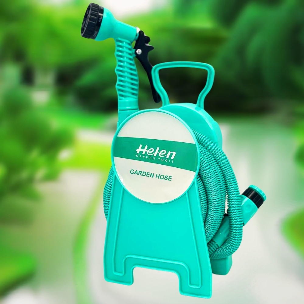 Садовий шланг 10м розтягувальний Helen Garden Tools з котушкою і розпилювачем з 7 режимами шланг поливальний