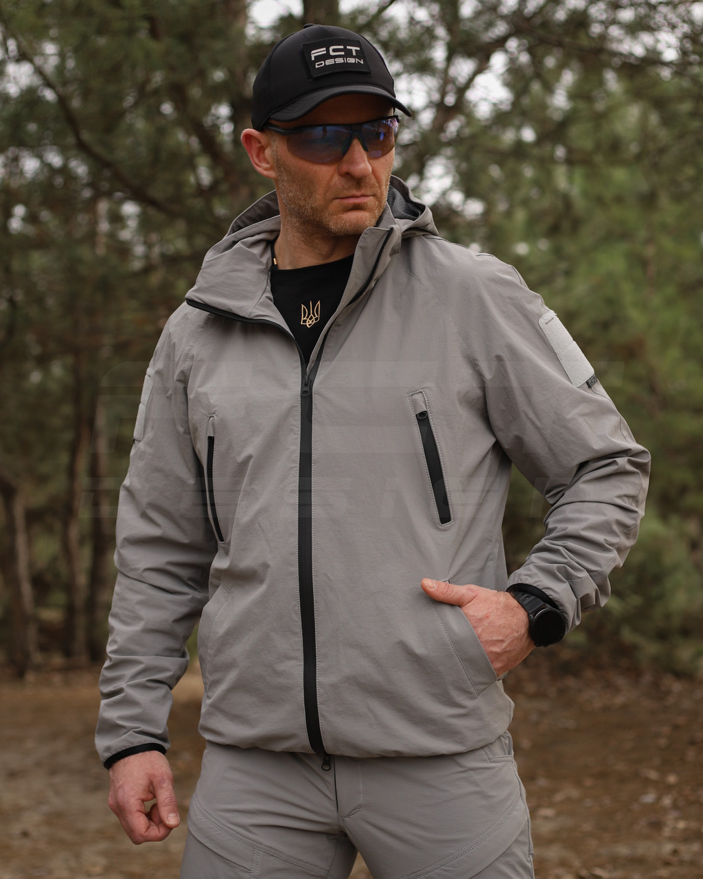 Куртка тактична Хантер 4W Stretch фліс на сітці Сіра