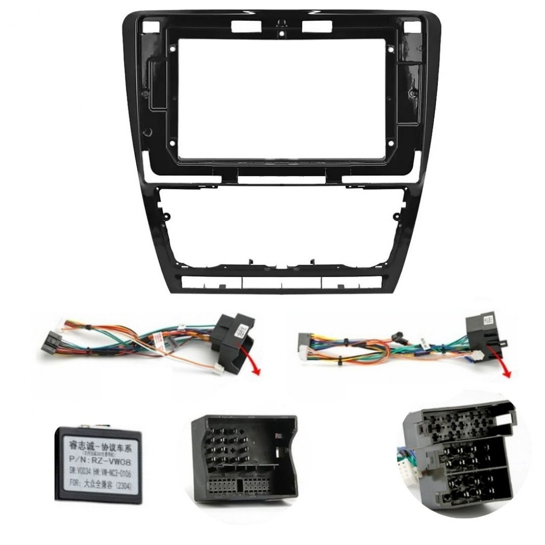 Перехідний штатний комплект із проводкою до Android магнітоли Skoda Octavia 2007-2014 Matte Black