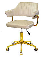 Крісло з підлокітниками Jeff GD-Modern Office велюр бежевий B-1032 на золотій нозі-хрестовині з коліщатками, фото 8