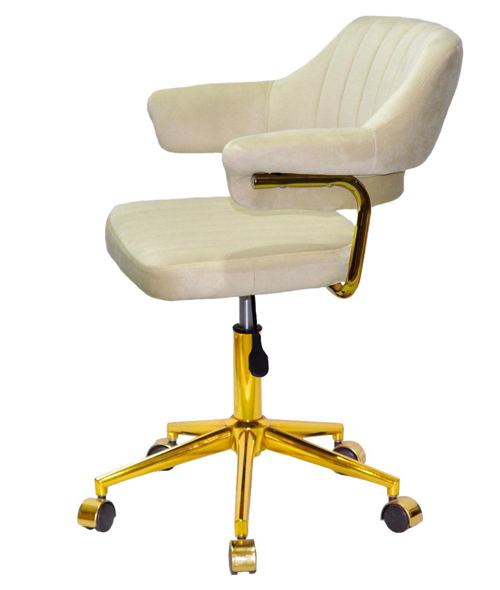 Крісло з підлокітниками Jeff GD-Modern Office велюр бежевий B-1032 на золотій нозі-хрестовині з коліщатками, фото 1