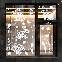 Набір вінілових наклейок на вікно Happy Pocket Пасхальні кролики квіти метелики декор Великдень білий матовий