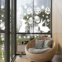 Великодні наклейки на вікна Happy Pocket Пасхальні кролики гірлянда яйця квіти для вітрини білий матовий