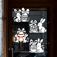 Набір вінілових наклейок Happy Pocket Набір зайчиків з яйцями кролики декор вітрин Великдень білий