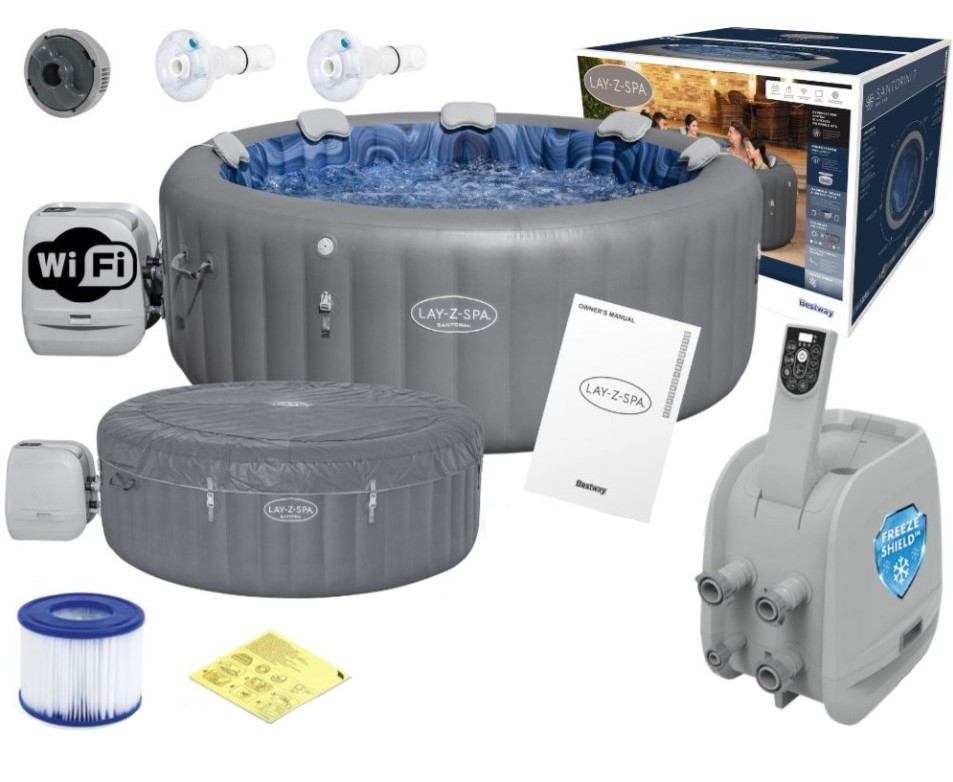Надувний СПА джакузі Bestway 6001T Lay-Z-Spa Santorini 216 x 80 см, Wi-fi, 7 місць, 1325 л/г, гідро, аеро