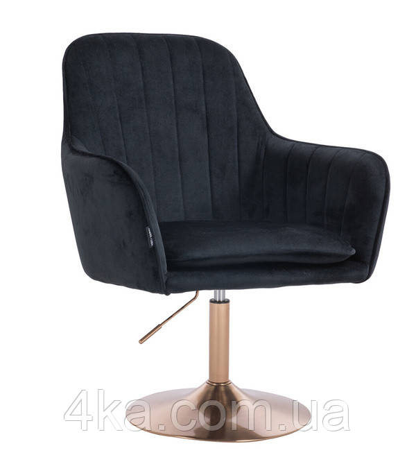 Перукарське крісло HR2022N, велюр, чорне, база золото