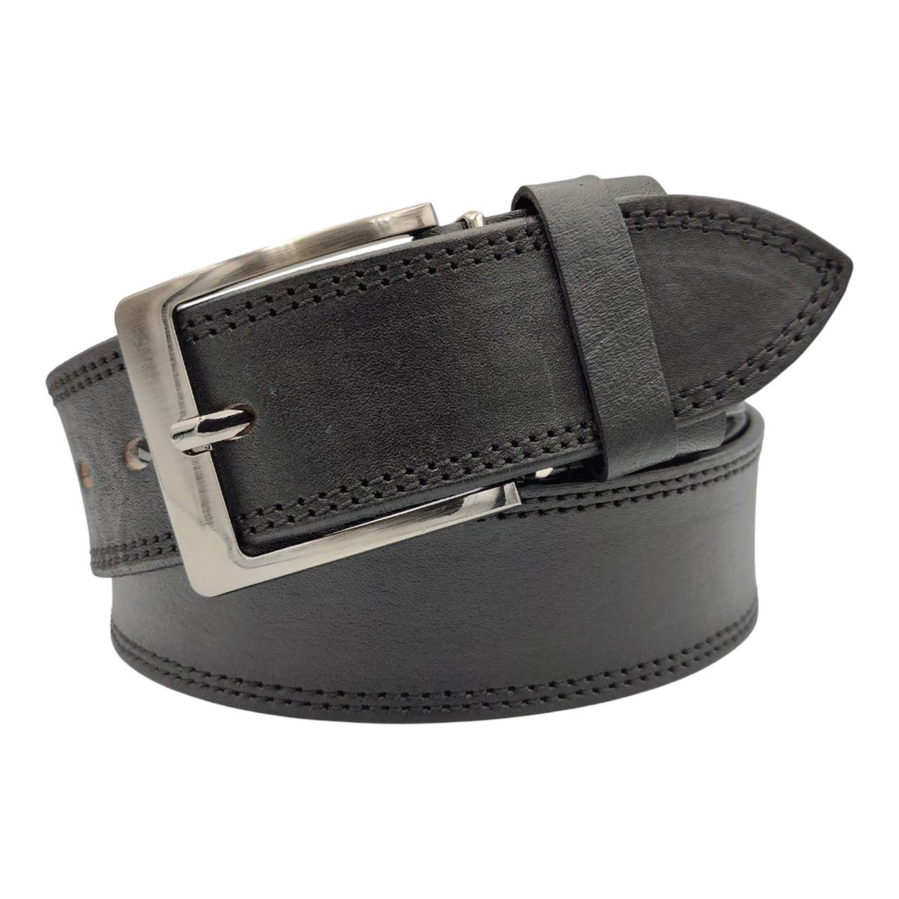 Ремінь чоловічий джинсовий шкіряний зі строчкою (чорна нитка) 45 мм - купити оптом в Одесі