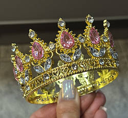 Корона металева для декору БЕНТО - ЗОЛОТО-НІЖНО РОЖЕВИЙ