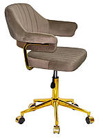 Крісло Jeff GD-Modern Office велюр кавовий B-1042, на золотій ніжці-хрестовині з колесами, фото 7