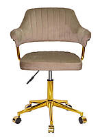 Крісло Jeff GD-Modern Office велюр кавовий B-1042, на золотій ніжці-хрестовині з колесами, фото 5