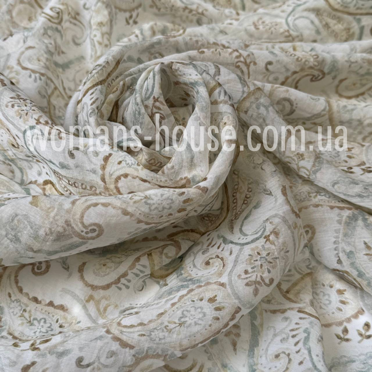 Тканина Тенцель натуральна 75 г/м2 принт 150 см Огірки бежеві з земними на білому, фото 1